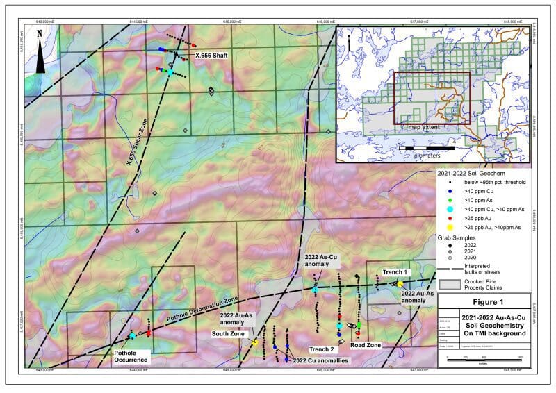 Frontline plans spring/summer prospecting, soil sampling and mechanical stripping programs at its Crooked Pine Lake Gold Project, Ontario, following receipt of 2022 soil sampling results